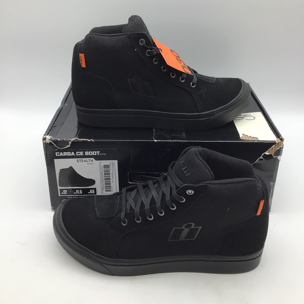 ICON‎ Mens Stealth Carga CE Black Textile Motorcycle Riding Boots Size 12 NEW